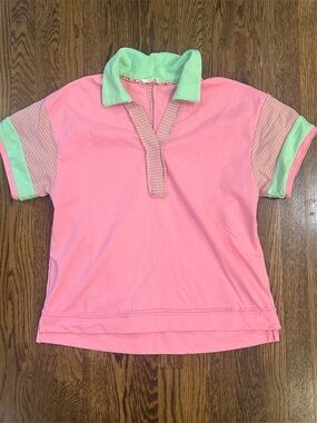 Umgee Pink & Mint Oversized Knit Polo